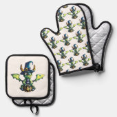 Magisch Halloween Dragon Design Ovenwant & Pannenlap Set (Voorkant / Achterkant)