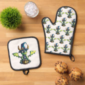 Magisch Halloween Dragon Design Ovenwant & Pannenlap Set (Top down)