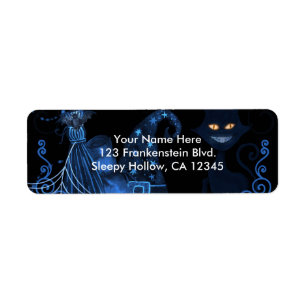 Magisch Halloweenfeest Zwarte Kat Blauwe Gloeilich Etiket
