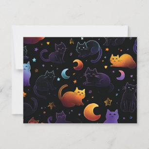 Magisch hemels kattenpatroon met manen briefkaart