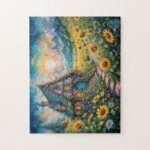 Magisch huisje met zonnebloemveld legpuzzel (Verticaal)