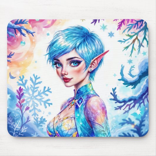 Magisch ijs elf sneeuw bos bevroren sprookje muismat (Voorkant)