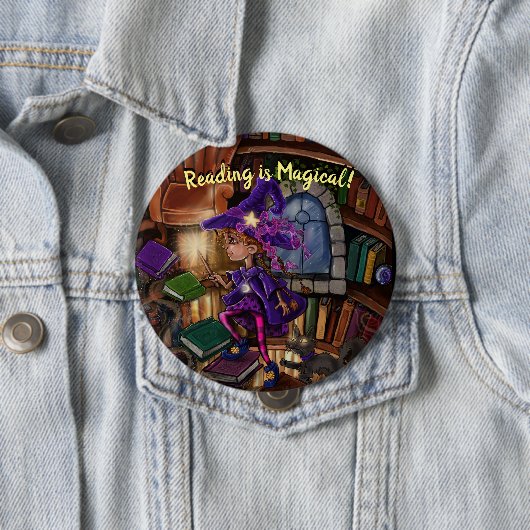 Magisch in de Bibliotheek "het Lezen is Magisch" Ronde Button 4,0 Cm (In situ)