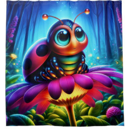 Magisch insect in een lichtgevend nachtelijk bos douchegordijn