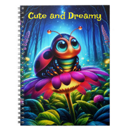 Magisch insect in een lichtgevend nachtelijk bos notitieboek