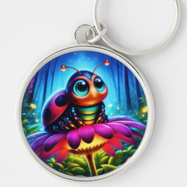 Magisch insect in een lichtgevend nachtelijk bos sleutelhanger