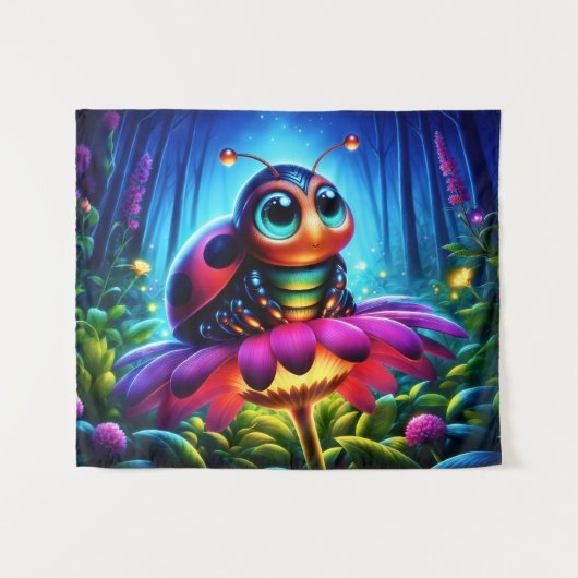 Magisch insect in een lichtgevend nachtelijk bos wandkleed (Voorkant (horizontaal))