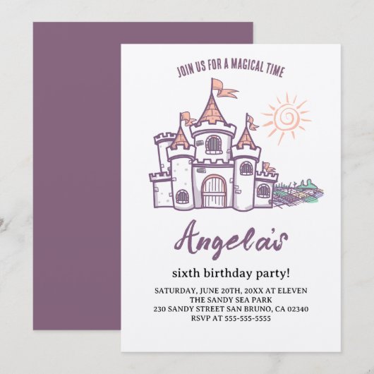 Magisch kasteel 6e verjaardag uitnodiging (Voorkant / Achterkant)