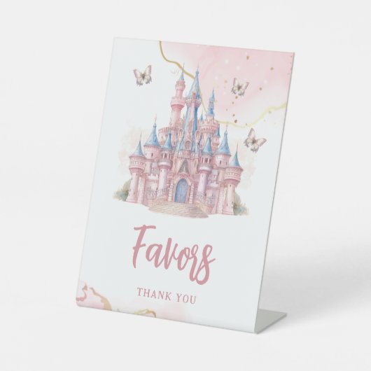 Magisch Kasteel Eenhoorn Roze Prinses 1e Verjaarda Reclamebord Met Voetstuk (Voorkant)