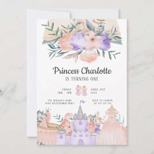 Magisch kasteel moderne roze prinses verjaardag kaart (Voorkant)