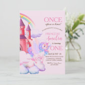 Magisch Kasteel Roze Eenhoorns 1e Prinses Verjaard Kaart (Staand voorkant)