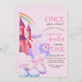 Magisch Kasteel Roze Eenhoorns 1e Prinses Verjaard Kaart (Voorkant / Achterkant)