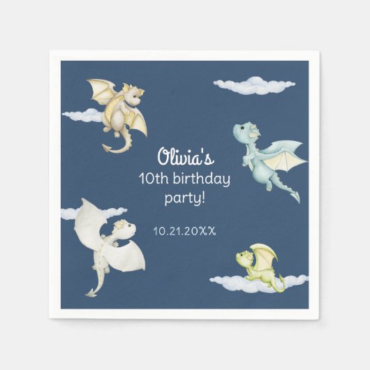 Magisch Kasteel Schattigee Draken Kinder Blauwe Ve Servet (Voorkant)