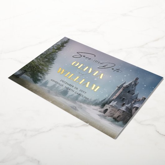 Magisch Kasteel Sprookje Bruiloft Save The Date Folie Uitnodiging (Gedraaid)