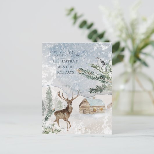 Magisch kerstbos Deer Bird Briefkaart (Staand voorkant)