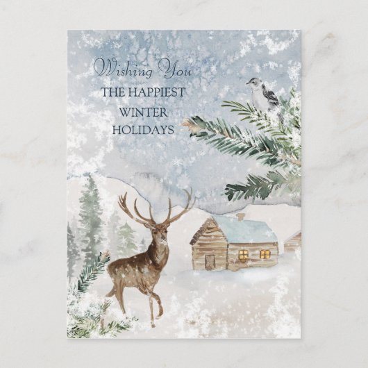 Magisch kerstbos Deer Bird Briefkaart (Voorkant)