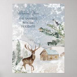 Magisch kerstbos Deer Bird Poster