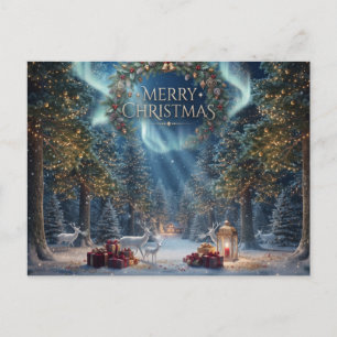 Magisch Kerstbos Met Krans en Rendieren Briefkaart