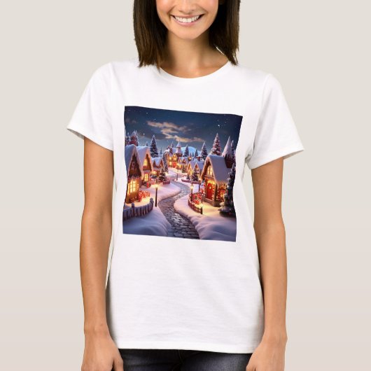 Magisch Kerstbrood Dorp 's Nachts T-shirt (Voorkant)