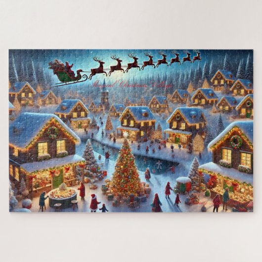 Magisch Kerstdorp Santa Reindeer Winter Legpuzzel (Horizontaal)