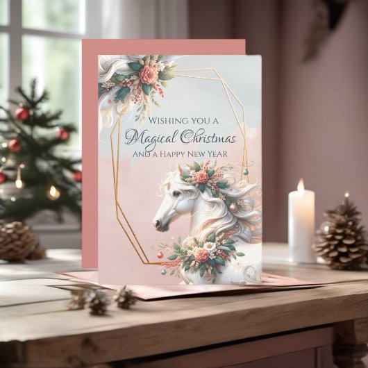 Magisch kerstnieuwjaarspaard kaart