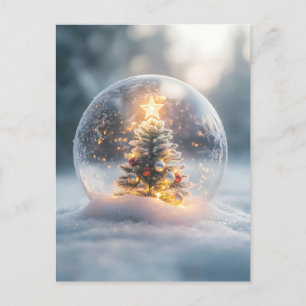 Magisch kerstsneeuw Wereldbol met gloeiende boom Briefkaart