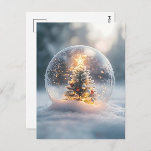 Magisch kerstsneeuw Wereldbol met gloeiende boom Briefkaart (Voorkant / Achterkant)