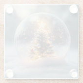 Magisch kerstsneeuw Wereldbol met gloeiende boom Glazen Onderzetter (Achterkant)