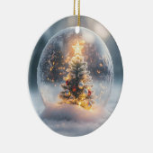 Magisch kerstsneeuw Wereldbol met gloeiende boom Keramisch Ornament (Rechts)