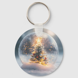 Magisch kerstsneeuw Wereldbol met gloeiende boom Sleutelhanger