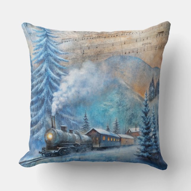 Magisch kersttreinkussen –  winter kussen (Voorkant)