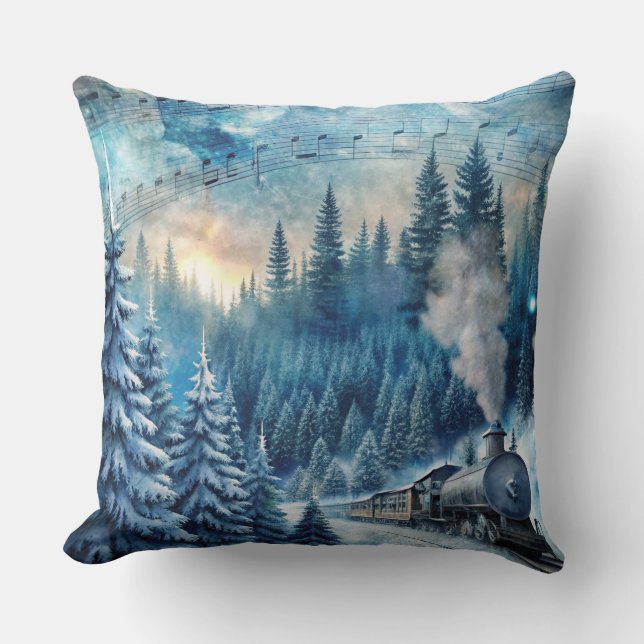 Magisch kersttreinkussen –  winter kussen (Voorkant)