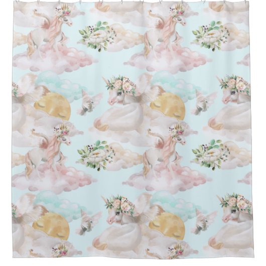 magisch kinder floral unicorn douchegordijn (Voorkant)