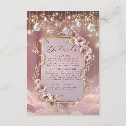 Magisch kristal laat gouden accentbruiloft vallen informatiekaartje (Voorkant)