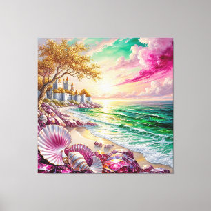 Magisch Kustkasteel bij Zonsondergang Canvas Afdruk