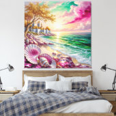 Magisch Kustkasteel bij Zonsondergang Canvas Afdruk (Insitu (Slaapkamer))