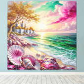Magisch Kustkasteel bij Zonsondergang Canvas Afdruk (Insitu (Houten vloer))