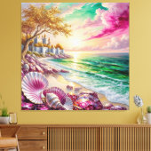 Magisch Kustkasteel bij Zonsondergang Canvas Afdruk (Insitu (Woonkamer))
