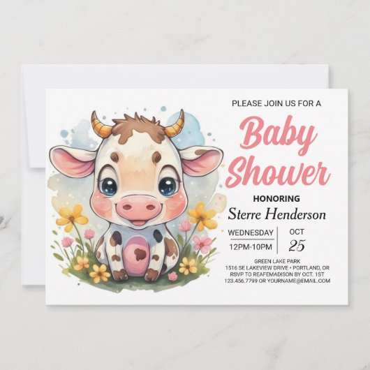 Magisch land uitprintbare koe baby shower kaart (Voorkant)