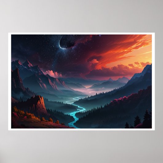 Magisch landschap met noorderlicht poster (Voorkant)