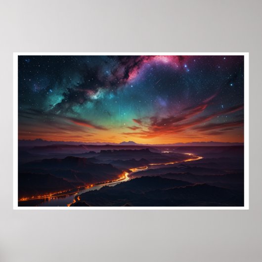 Magisch landschap met noorderlicht poster (Voorkant)