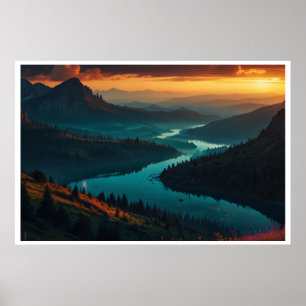 Magisch landschap met noorderlicht poster