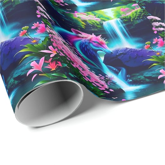 Magisch Landschap Waterval en Bloemen Twee Cadeaupapier (Rol Hoek)