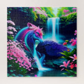 Magisch Landschap Waterval en Bloemen Twee Legpuzzel (Verticaal)