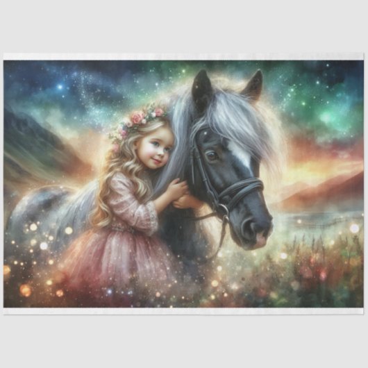 Magisch landschapsmeisje met paardenontkoppeling tissuepapier (Voorkant)