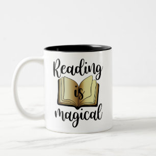 Magisch lezen zwart goud schrift boek liefhebber tweekleurige koffiemok