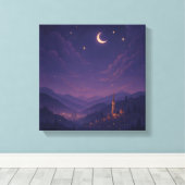 Magisch Maanverlicht Dorpsnachtlandschap Canvas Afdruk (Insitu (Houten vloer))