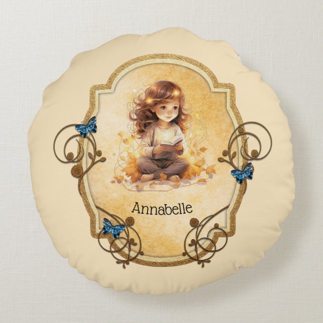 Magisch meisje dat een boek leest rond kussen (Achterkant)