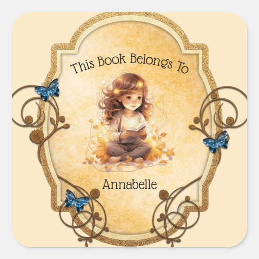 Magisch meisje dat een boek leest vierkante sticker (Voorkant)