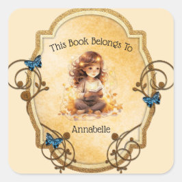 Magisch meisje dat een boek leest vierkante sticker